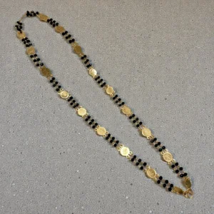 Gold Plated Lakshmi Coin With Black Beads Double Layer Chain - ADBC062