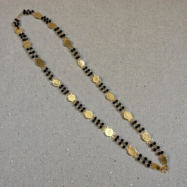 Gold Plated Lakshmi Coin With Black Beads Double Layer Chain - ADBC062