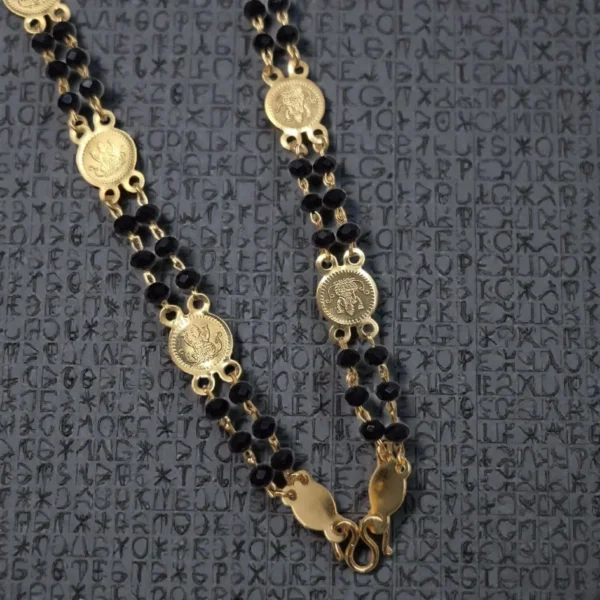 Gold Plated Lakshmi Coin With Black Beads Double Layer Chain - ADBC062