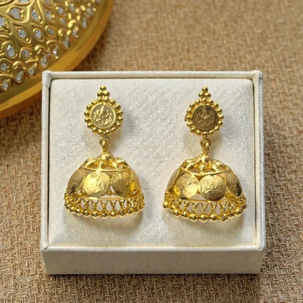 Gold Plated Lakshmi Coin Big Size Jhumka - ADGJ063