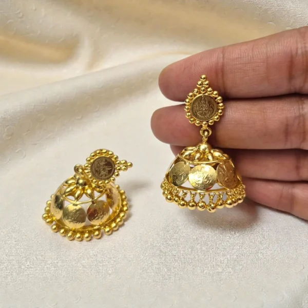 Gold Plated Lakshmi Coin Big Size Jhumka - ADGJ063