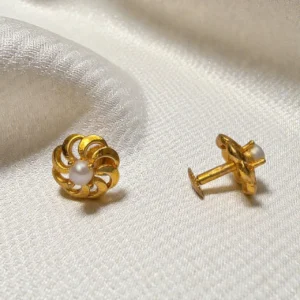 Gold Plated With Pearl Stud Earrings - ADGE064