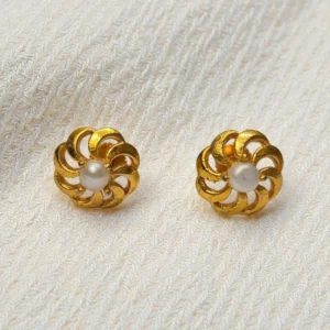 Gold Plated With Pearl Stud Earrings - ADGE064