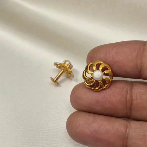 Gold Plated With Pearl Stud Earrings - ADGE064