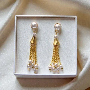 Gold Plated With Pearl Drop Layer Earrings - ADGE074