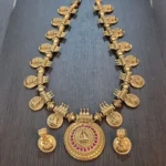 Antique Matt Finish Lakshmi Coin Haram with Stud Earrings - ADAH079