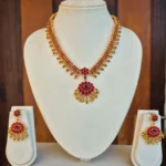 Traditional Kemp Stone Non Idol Fancy Necklace With Long Drop Earrings - ADFN086