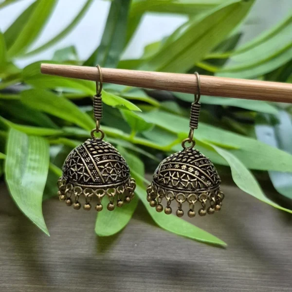 German Silver Oxidized Big Size Hook Jhumka - ADOJ078