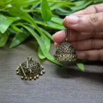German Silver Oxidized Big Size Hook Jhumka - ADOJ078