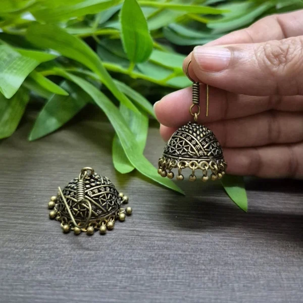 German Silver Oxidized Big Size Hook Jhumka - ADOJ078
