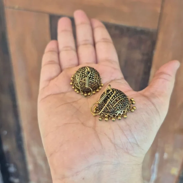 German Silver Oxidized Big Size Hook Jhumka - ADOJ078