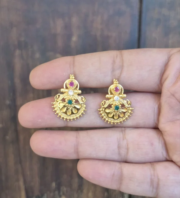 Gold Plated With Stone Stud Earrings - ADGE089