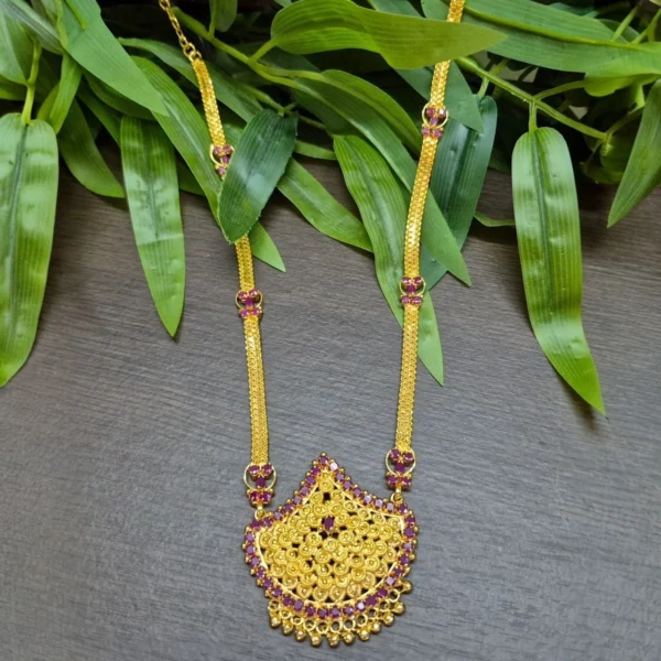 Gold Plated Non Idol Long Haram Without Earrings - ADGH098