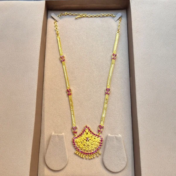 Gold Plated Non Idol Long Haram Without Earrings - ADGH098
