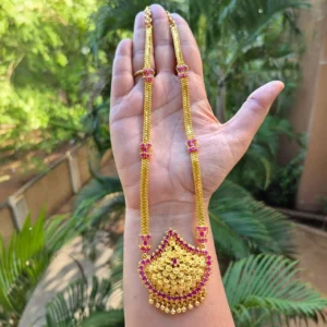 Gold Plated Non Idol Long Haram Without Earrings - ADGH098