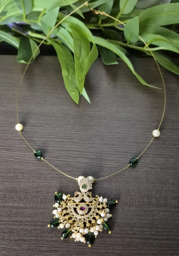 Trendy and Non Idol Stone Pendant Invisible Necklace Without Earrings - ADIN0101