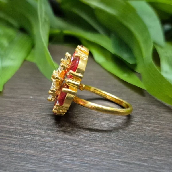 Gold Plated Floral Design With Stone Big Size Adjustable Finger Ring - ADGR0104