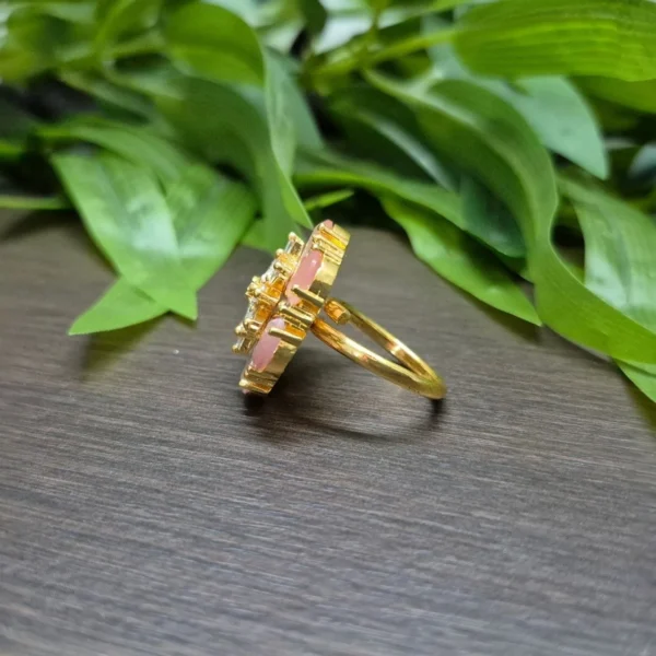 Gold Plated Floral Design With Stone Medium Size Adjustable Finger Ring - ADGR0105