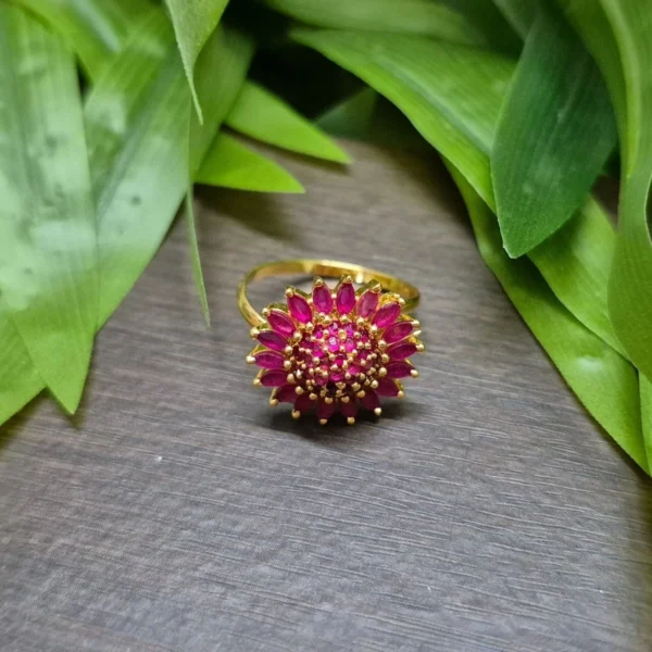 Gold Plated Floral Design With Stone Medium Size Adjustable Finger Ring - ADGR0105