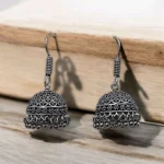 German Silver Oxidized Medium Size Hook Jhumka - ADOJ0109