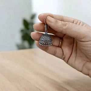 German Silver Oxidized Medium Size Hook Jhumka - ADOJ0109