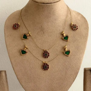 Kerala Design Palakka Pendant Double Layer Invisible Necklace - ADIN114