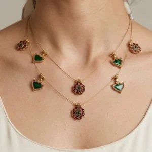 Kerala Design Palakka Pendant Double Layer Invisible Necklace - ADIN114