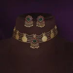 Five Layer Double Color Lakshmi Coin Chocker With Stud Earrings - ADAC115