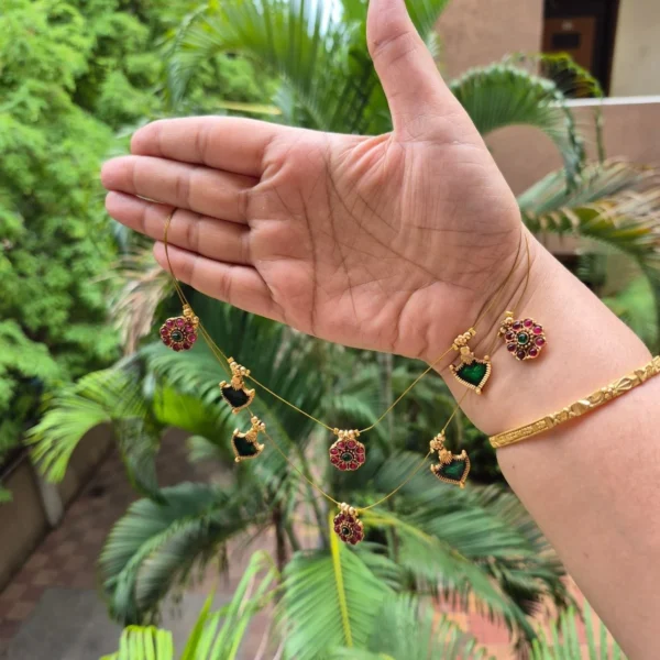 Kerala Design Palakka Pendant Double Layer Invisible Necklace - ADIN114