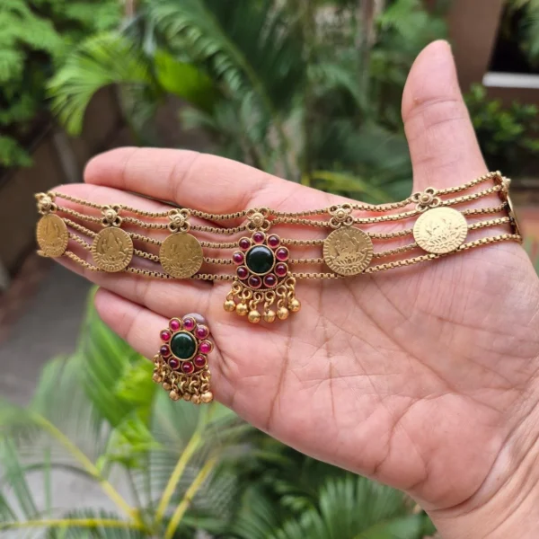 Five Layer Double Color Lakshmi Coin Chocker With Stud Earrings - ADAC115