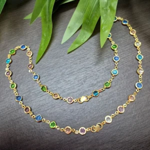 Gold Plated with Multi Color Stone Anklet - ADGA124