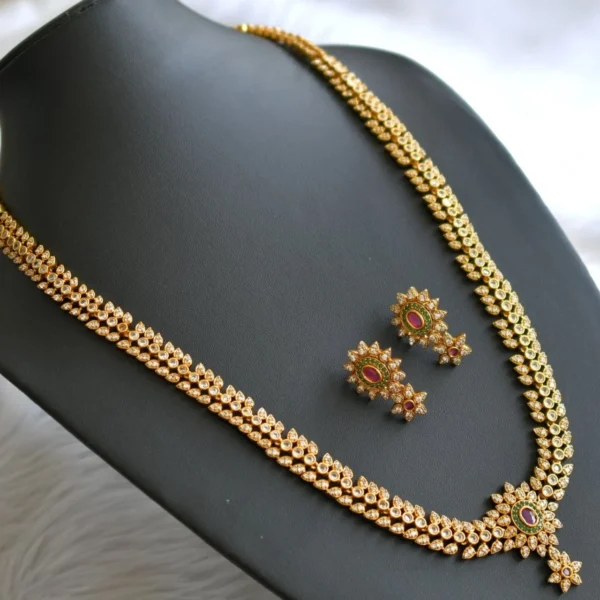 Multi Color Stone Long Haram With Drop Earrings - ADSH128