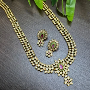 Multi Color Stone Long Haram With Drop Earrings - ADSH128