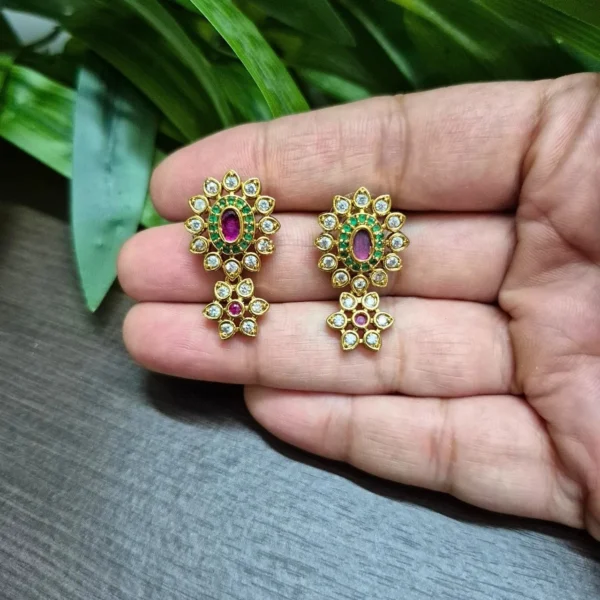 Multi Color Stone Long Haram With Drop Earrings - ADSH128