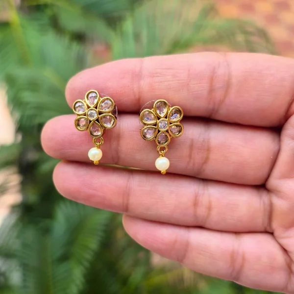 Three Layer Stone Necklace With Stud Earrings - ADSN139