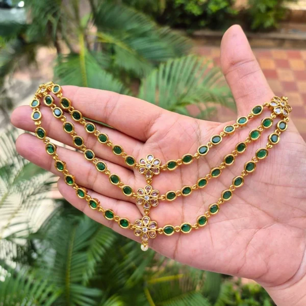Three Layer Stone Necklace With Stud Earrings Perfect for Traditional and Function Wear ADSN139