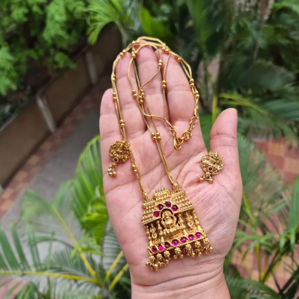 Lakshmi Design Pendant with Double Layer 22inc Short Haram - ADSH140