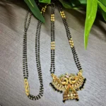 Black Beads With Peacock Design Pendant Chain in 24inc - ADBB144