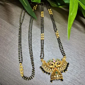 Black Beads With Peacock Design Pendant Chain in 24inc - ADBB144