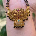 Black Beads With Peacock Design Pendant Chain in 24inc - ADBB144