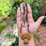 Black Beads With Peacock Design Pendant Chain in 24inc - ADBB144
