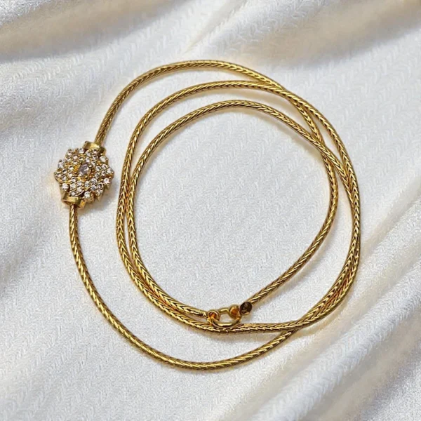 Gold Plated White AD Stone Floral Design 24inc Mugappu Chain - ADGM149