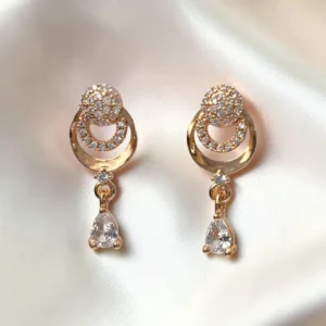 Korean Fancy Rose Gold Material with Stone and Small Drop Earrings - ADKE154