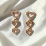 Korean Fancy Rose Gold Material with Stone and Heart Design Drop Earrings - ADKE155