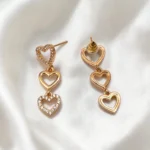 Korean Fancy Rose Gold Material with Stone and Heart Design Drop Earrings - ADKE155