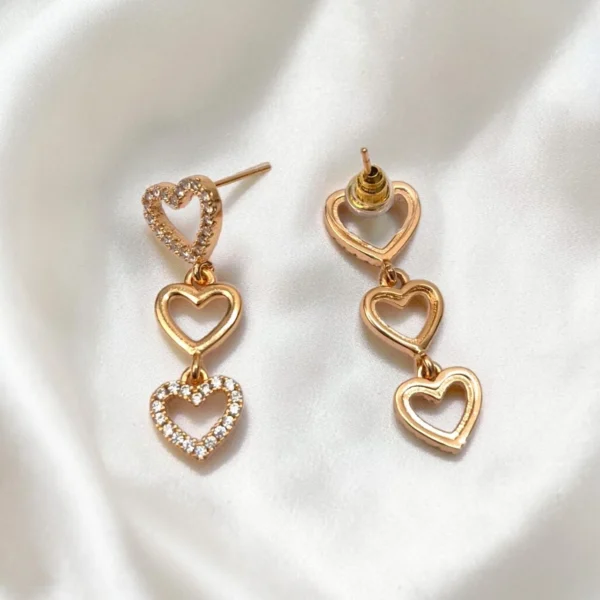 Korean Fancy Rose Gold Material with Stone and Heart Design Drop Earrings - ADKE155