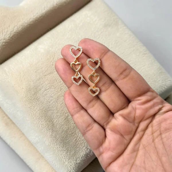 Korean Fancy Rose Gold Material with Stone and Heart Design Drop Earrings - ADKE155