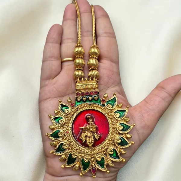 Antique Matt Finish Beautiful Krishna Pendant Short Haram - ADSH169