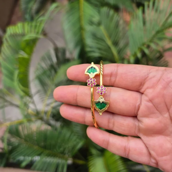 Kerala Traditional Pattern Gold Plated open Bracelet - ADGB172