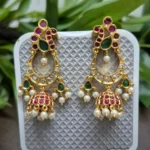 Gold Plated Multicolor Stone Chand Bali Long Drop Earrings - ADGE176